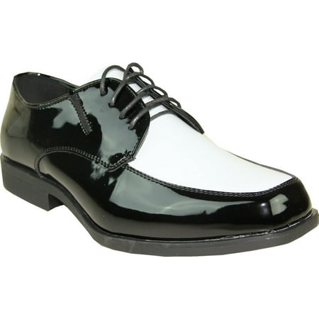 

VANGELO Men Tuxedo Shoe TUX-7 Two-Tone Color Fashion Moc Toe with Wrinkle Free Material Black&White Patent 8.5M
