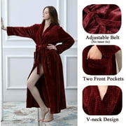 AMITOFO Plush Robes for Women Soft Warm Fleece Bathrobe Ladies Long Comfy Spa Bath Robe Housecoat
