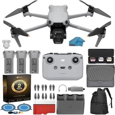 DJI Air 3S Fly More Combo with RC-N3-4K HDR Camera Drone, 45-Min Flight Time, 3-Battery Kit, 2-Year Extended Warranty, 128GB SD Card, Backpack & Landing Pad Bundle