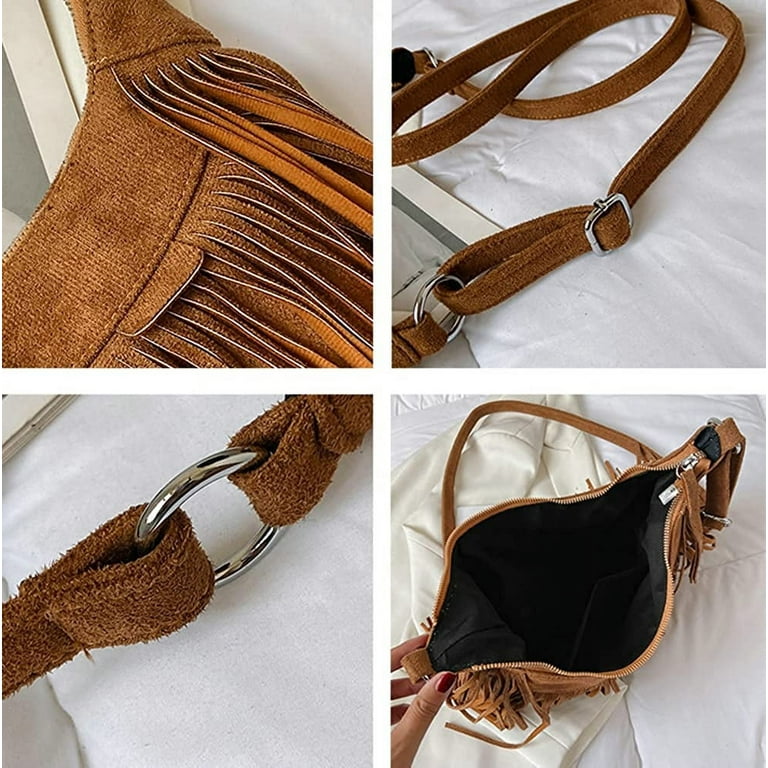 CoCopeaunts Women Tassel Faux Suede Leather Fashion Purse Crossbody Bags Hobo Bag Boho Evening Handbag