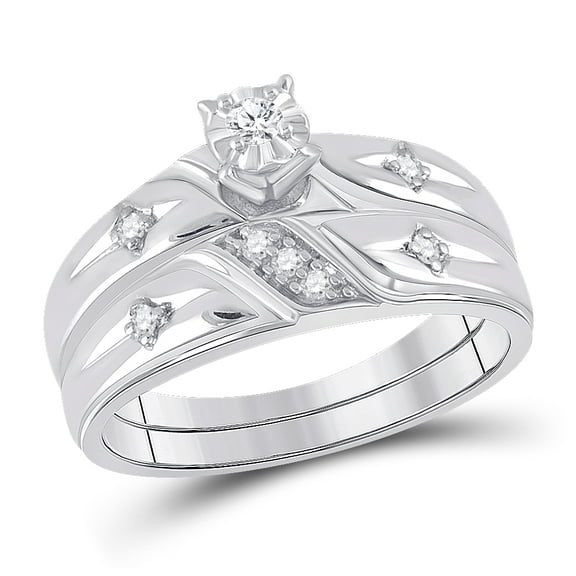 Sterling Silver His Hers Round Diamond Cross Matching Wedding Set 1/5 Cttw, Womens Size: 5-10, Mens Size: 7-13