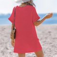 thumbnail image 5 of Delconic Fashionable Women's V-neck Pocket Casual Color Knitted Swimsuit Cover Hot Pink M, 5 of 6