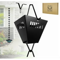 U-nitt Rain Chains, Roof Gutter Downspout Channel, Rainwater Catcher/Diverter, 8.5 FT, Metal, Black Powder Coated, Square Joy Cup, 3122BLK