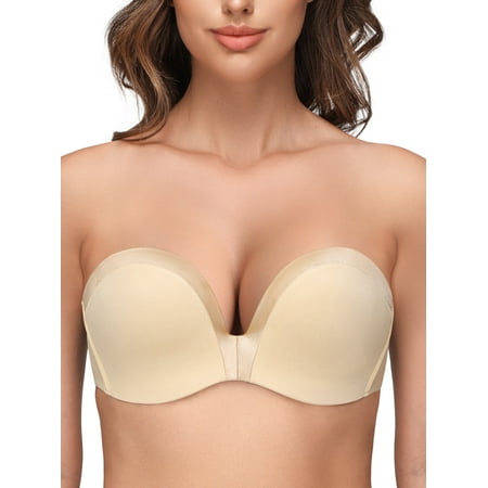 Wingslove Women s Seamless Strapless Push Up Bra Full Figure Wirefree Multiway Convertible bra  Nude 38D