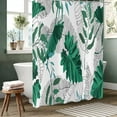 thumbnail image 2 of Tropical Shower Curtain, Dark Green Palm Leaves Plants Pattern White Black Branches Botanical Bath Curtains Waterproof Fabric with Hooks for Home Decor, 72Wx84H, 2 of 6