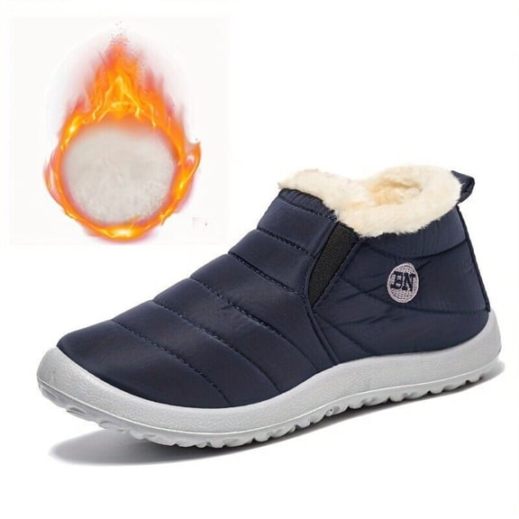 Women/Men Plush Lined Warm Snow Boots, Waterproof Slip on Low Top Ankle Boots