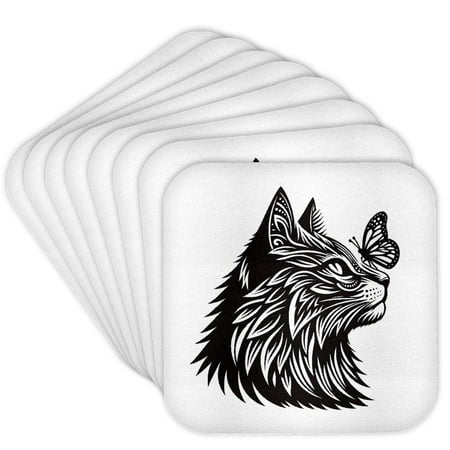 

3dRose Butterfly Landing On A Cats Nose Set of 8 Coasters - Soft