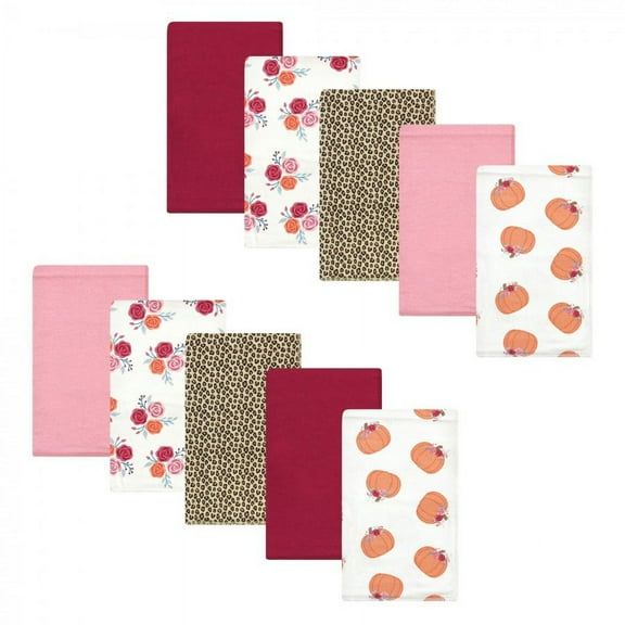 Hudson Baby Infant Girl Cotton Flannel Burp Cloths, Cutest Pumpkin, One Size