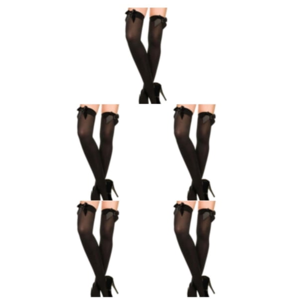 Minnieouse Medias largas opacas por encima de la rodilla para mujer, medias finas hasta el muslo, sexys y elásticas, con lazo negro a la moda Type2 NO2