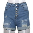 thumbnail image 3 of Women's Summer High Waisted Denim Shorts Button Trendy Curvyed Hem Stretch Ripped Destroyed Jean Shorts for Women, 3 of 6
