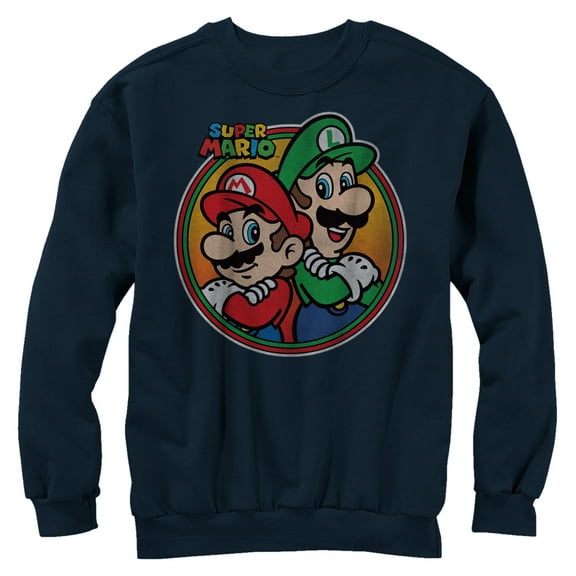 Men's Nintendo Mario Luigi Back to Back Sweatshirt Navy Blue X Large