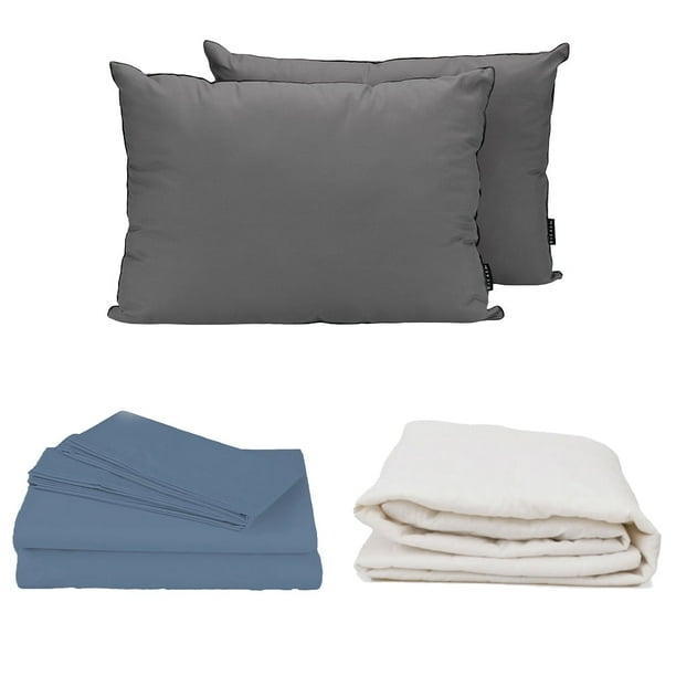 Juego de Sábanas Individual Basic Azul acero + Protector de colchón Prime + Almohadas 2-Pack