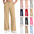 thumbnail image 2 of 5-15 Years Girls High Waist Wide Leg Dress Pants Flat Front Pull On Stretch Trousers with Pockets Elastic Waist Casual Comfort Uniform Pants, 2 of 9