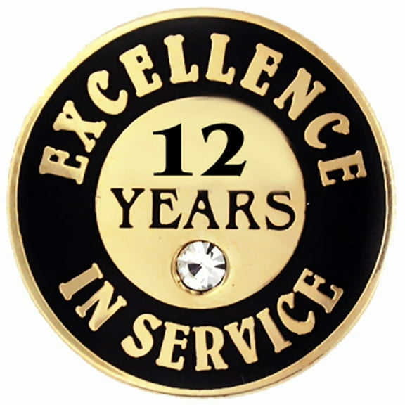 PinMart's Gold Plated Excellence in Service 12 Year Award Lapel Pin