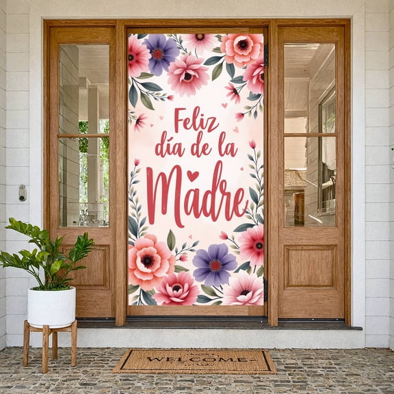 Vibrant Floral Happy Mother's Day Banner Golden Cone Design Heartfelt Backdrop for Mother's Day Celebration Family Gathering Home Decoration