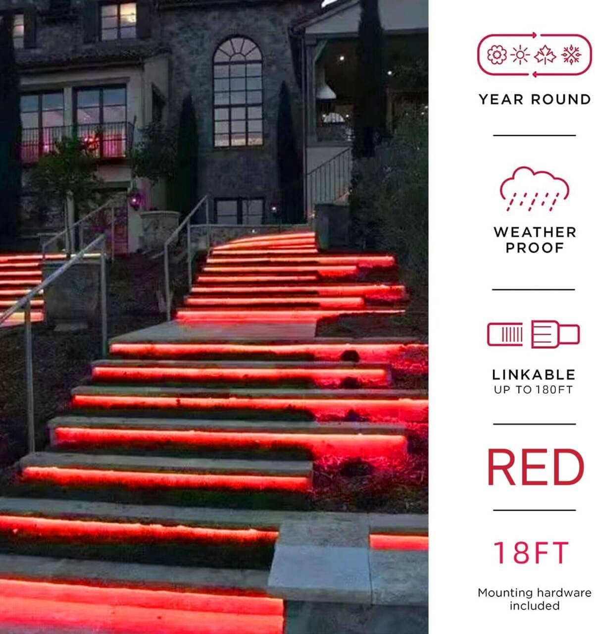 RED Neon Light Strip 18FT Flexible Neon Rope Lights Indoor Outdoor Led Strip Lights Waterproof 120LEDs/M AC 110VPlug and Neon LED Lights for Bedroom Home Commercial Lighting