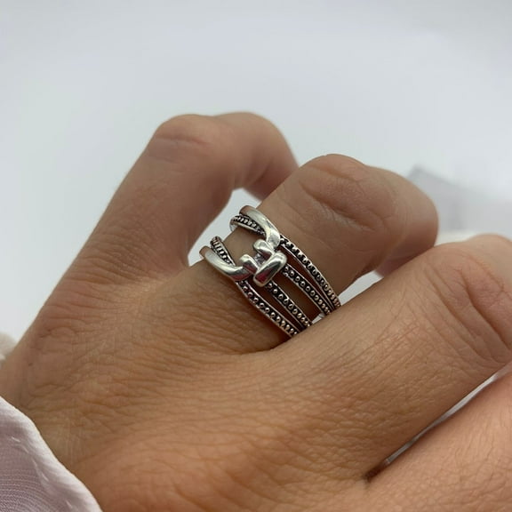 SS DESIGNS Knot Weaved Layered Ring-Present-Mothers Day Gift For Her-Dot Silver Boho Ring