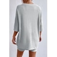 thumbnail image 3 of Women's Gray Plain Ribbed Loose Fit Two Piece Lounge Set, 3 of 4