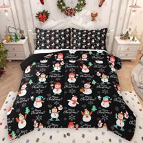 Homewish Cute Cartoon Snowman Full Size Comforter Sets,Merry Christmas Bedding Comforter Set,Black White Red Bedding Sets For Bot Girls,Microfiber Bedroom Decor Reversible,3-Piece