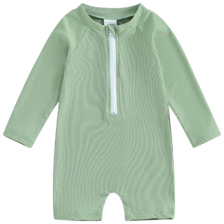 Zshosam Infant Girl Bathing Suit Baby Girls Swimsuit Rash Guard Toddler Long Sleeve Swimwear with Zipper Size 3T 4T (Light Green 3-4 Years)