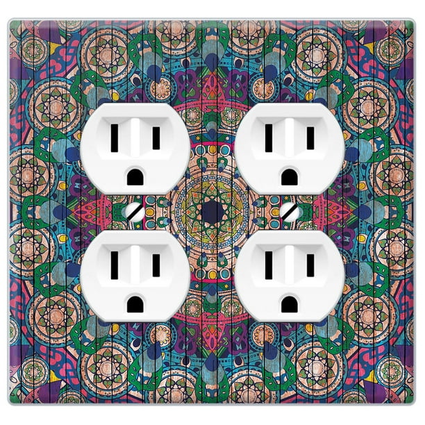 Wirester 2 Gang Duplex Outlet Wall Plate Switch Plate Cover Bohemian Blue Mandala Wood Look Walmart Com Walmart Com