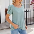 thumbnail image 5 of Camiseta de manga corta de color sólido con cuello cuadrado y burbujas, top suelto, lindos tops de verano, 5 of 5