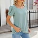 thumbnail image 5 of Camiseta de manga corta de color sólido con cuello cuadrado y burbujas, top suelto, lindos tops de verano, 5 of 5