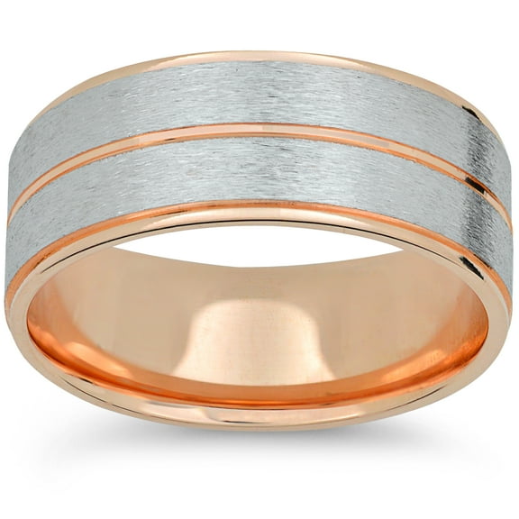 Pompeii Mens 14k Rose & White Gold Two Tone Brushed Wedding Band (,)
