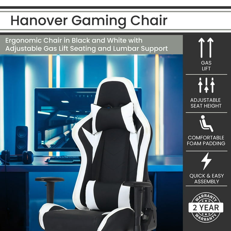 Hanover Commando Ergonomic Gaming Chair in Black and Orange with Adjustable  Gas Lift Seating, Lumbar and Neck Support, HGC0110