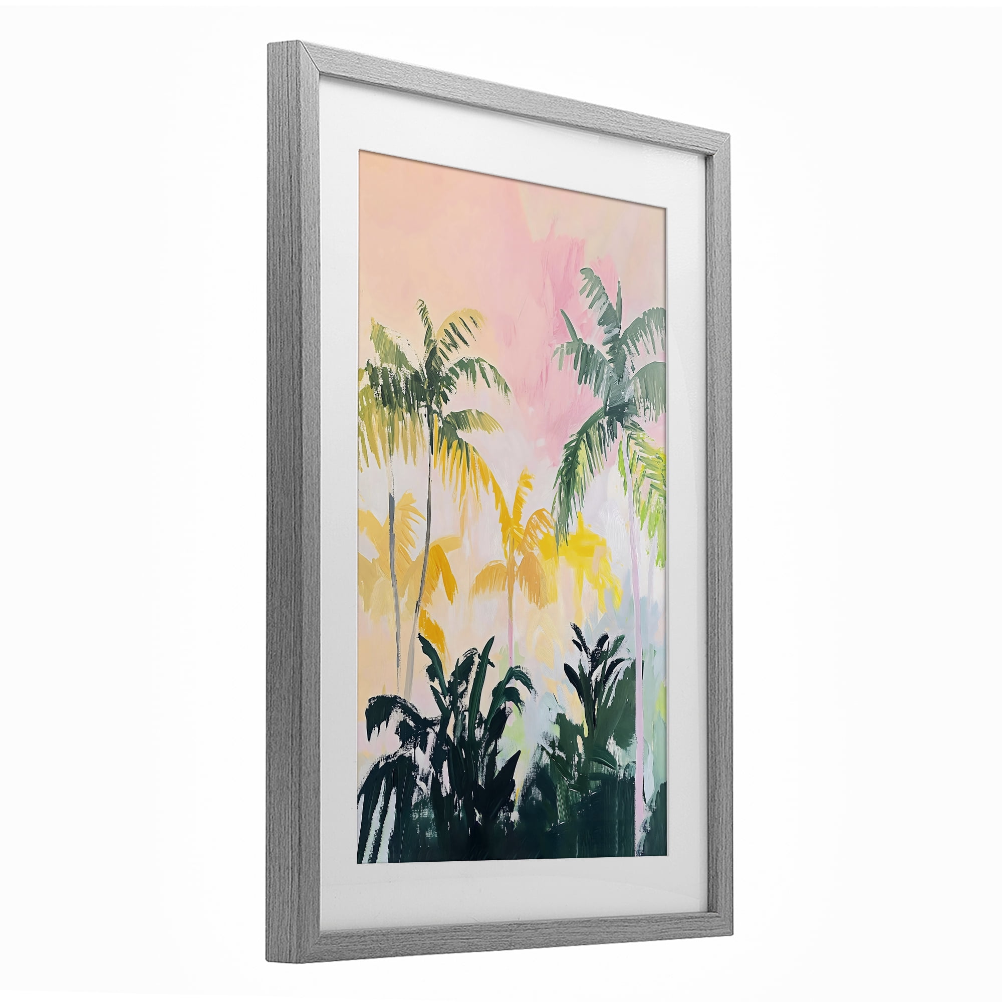 Stupell Industries Pastel Palms in Morning Glow Gray Framed Print Under Glass, design by The Prints Vibe