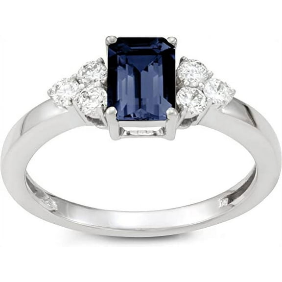 MyDiamondBox 1 Carat Total Weight (cttw) 10K White Gold Wedding Rings with Blue Sapphire Gemstone - Diamond Bridal Ring - For Women (Ring Size: 5)