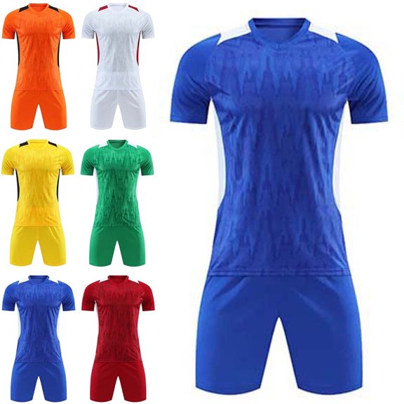 ITSAME Boys Soccer Uniform Set Short Sleeve Top and Shorts 2-Piece Kids Football Training Outfits Blue Size 14