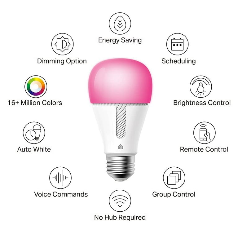Kasa Smart Bulb, 1000 Lumens Full Color Changing Dimmable Smart WiFi Light  Bulb Compatible with Alexa and Google Home, 11W, A19, 2.4Ghz only, No Hub