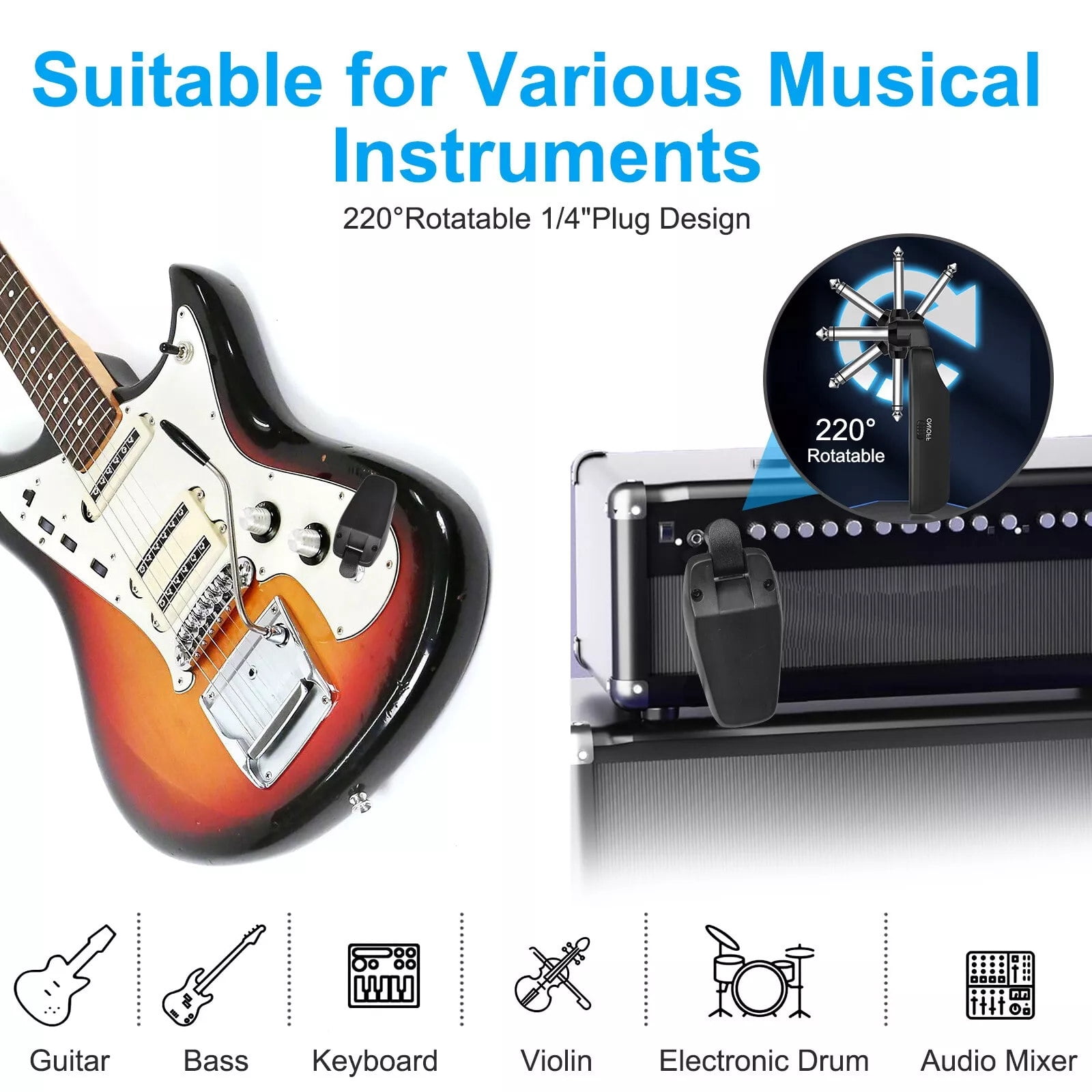 GUYUTING Replacement Wireless Guitar Transmitter Receiver Set for Stage Performances, Strong Anti-Interference