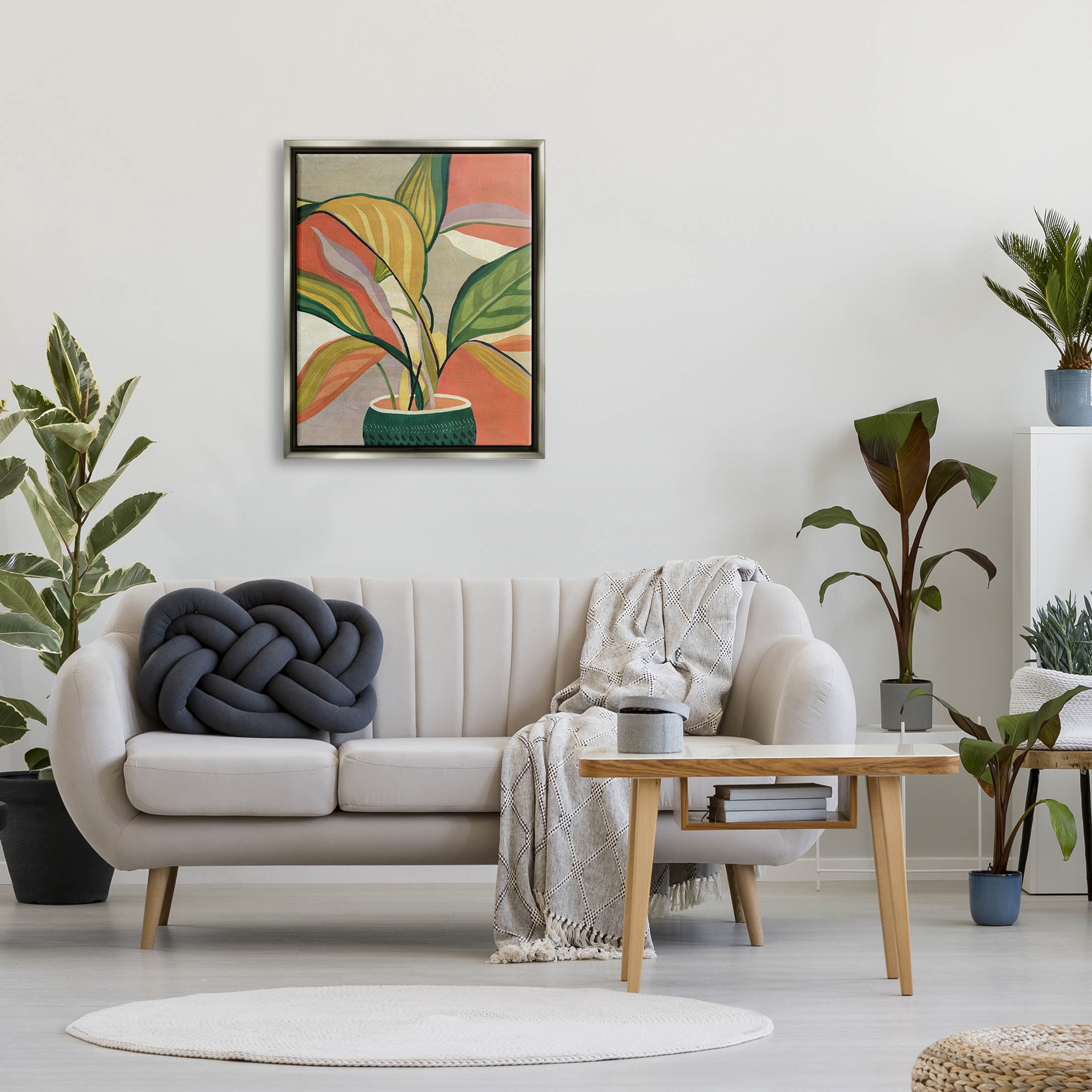 Stupell Industries Modern Tropical Potted Plant Painting Luster Gray Floating Framed Canvas Print Wall Art, Design by Carol Robinson