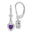 thumbnail image 1 of Boucles d'Oreilles Levier en Argent Sterling 925 6mm Cœur Améthyste Pendantes Amour, 1 of 6