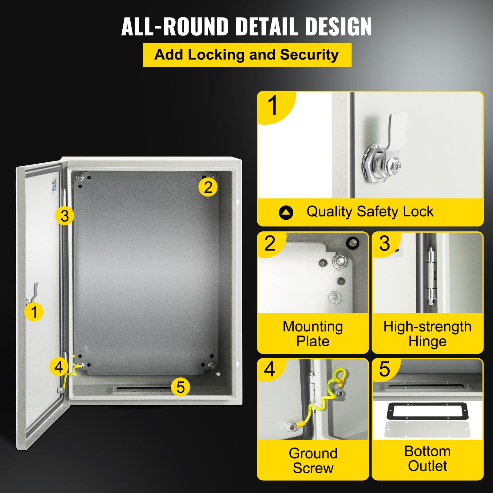 VEVOR NEMA Steel Case, Dimensions 16x12x8 inches, NEMA 4X Steel Electric Enclosure, IP66 Rated for Water and Dust Resistance, Suitable for Both Outdoor and Indoor Use, Includes Mounting Plate
