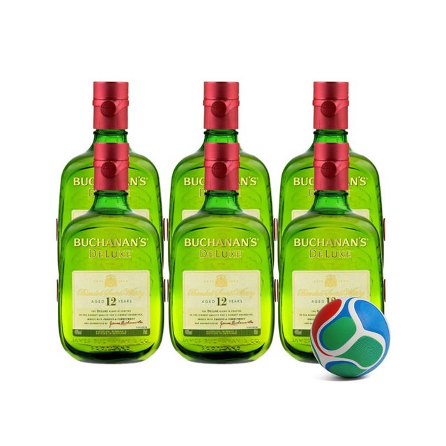 6 Whisky Buchanans Blend 12 Años 750 ml + Balón Mini