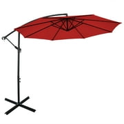 Patiojoy 10FT Patio Offset Umbrella 8 Ribs Cantilever Umbrella w/Crank for Poolside Yard Lawn Garden Red