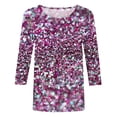 thumbnail image 4 of 3/4 Length Sleeve Womens Tops Plus Size Trendy Sequin Spring Tunic Shirts Classic-Fitted Crew Neck Pullover Blouses(Pink,XXXXL), 4 of 4