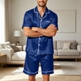 thumbnail image 2 of Mens Satin Silk Shorts Sleeve Pajama Set, Button Down Shirts and Shorts Lightweight Sleepwear with Pocket for Home Dark Blue L, 2 of 4