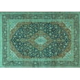 thumbnail image 1 of Ahgly Company Machine Washable Indoor Rectangle Medallion Turquoise Blue Traditional Area Rugs, 5' x 7', 1 of 4