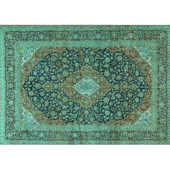 Ahgly Company Indoor Rectangle Medallion Turquoise Blue Traditional Area Rugs, 4' x 6'