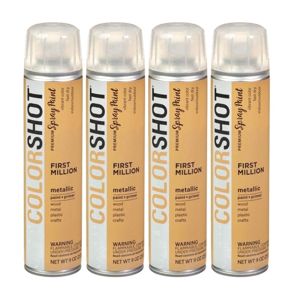 COLORSHOT Metallic Spray Paint, First Million (Gold Metallic) 9 oz. 4 Pack, Fast-Drying Acrylic Paint, Indoor & Outdoor Use