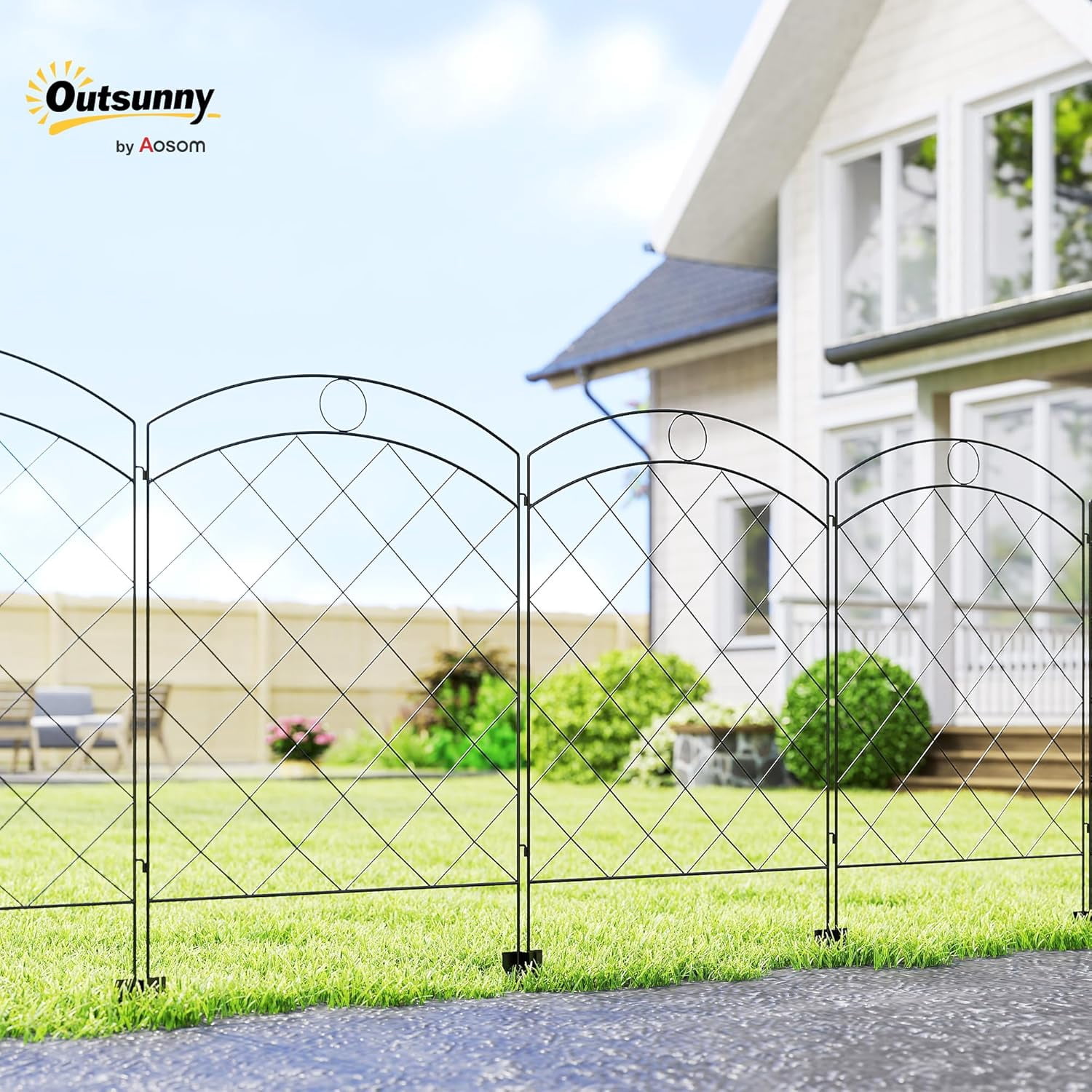 ZJTER Garden Fence, 4 Pack Steel Fence Panels, 11.5' L x 43" H, Rust-Resistant Decorative Border Flower Edging for Yard, Landscape, Patio, Outdoor Decor, Curved Rings