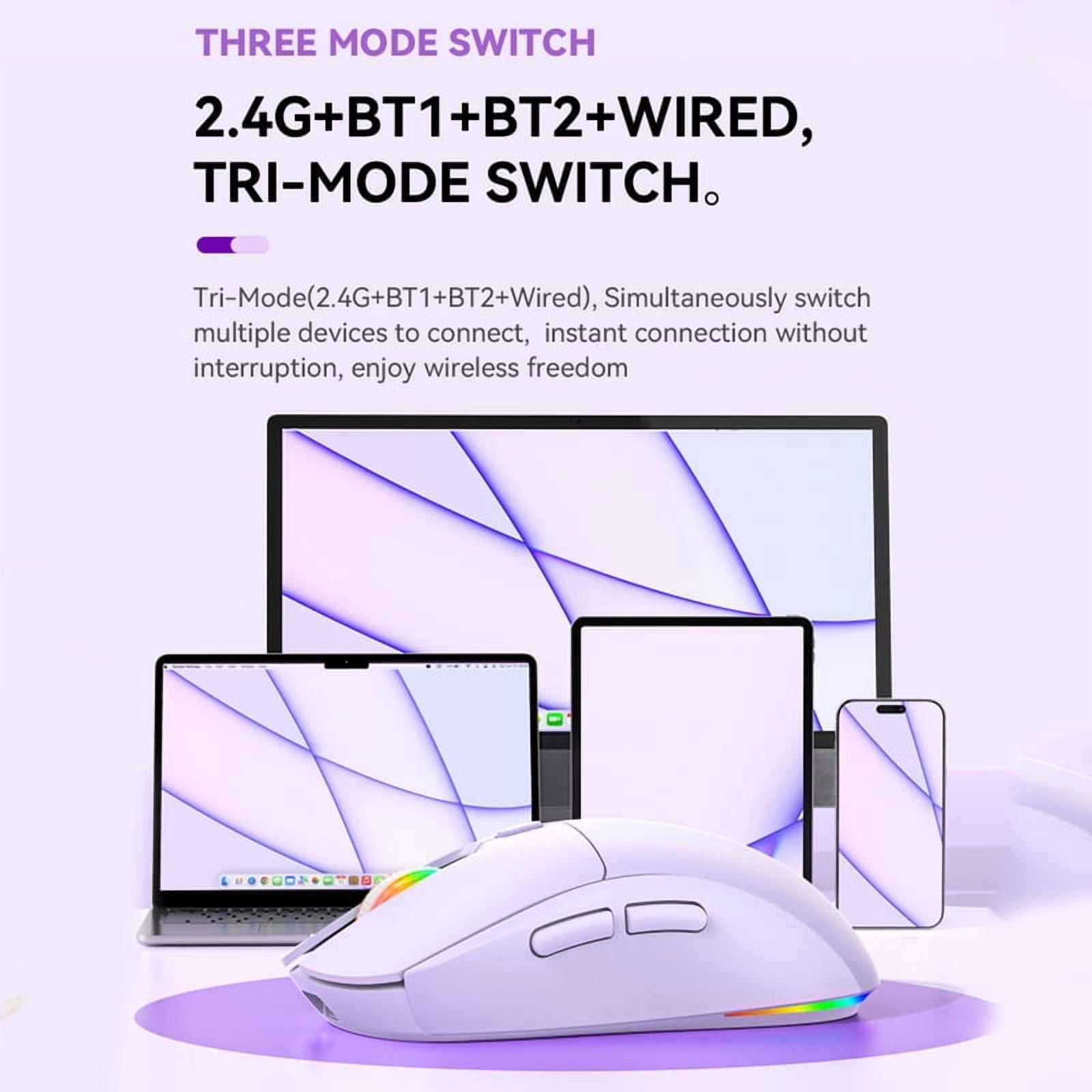 Tri-mode RGB Gaming Mouse Dual BT/2.4G/USB Wired Mouse Rechargeable Mouse 6 Button 4800DPI Bluetooth 5.3 Mouse for Laptop Tablet