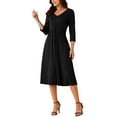 thumbnail image 2 of INSPIRE CHIC Women's 2024 Twist Knot Front V Neck 3/4 Sleeve Casual A-line Midi Dress with Pockets, 2 of 5