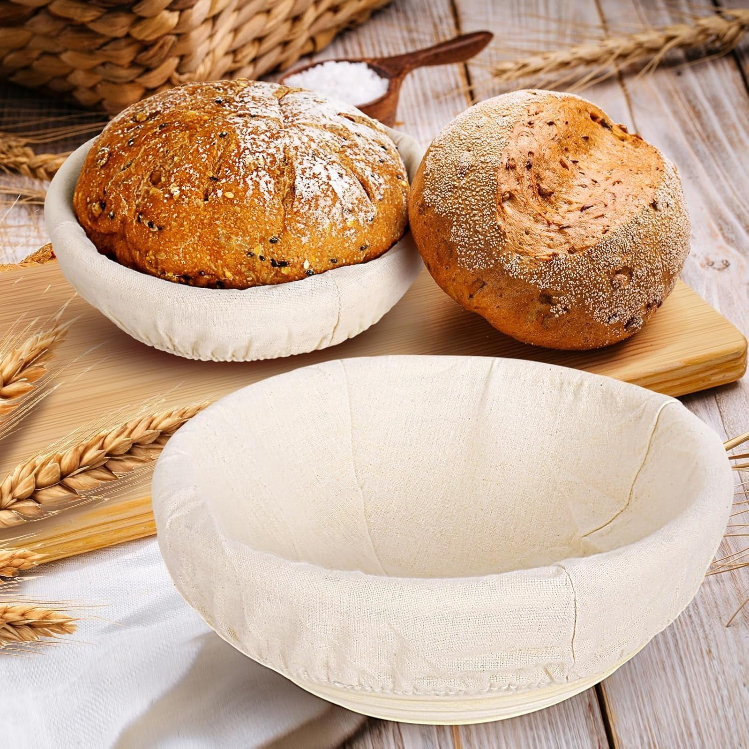 HBlife Mini Banneton Bread Proofing Basket Set with Cloth Liner, Set of 6, Beige,5 Inch