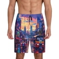 thumbnail image 1 of Balery Taxi Colorful Town Pantalones cortos de pijama de punto de algodón para hombre con cinturilla y bolsillos-X-Large, 1 of 6