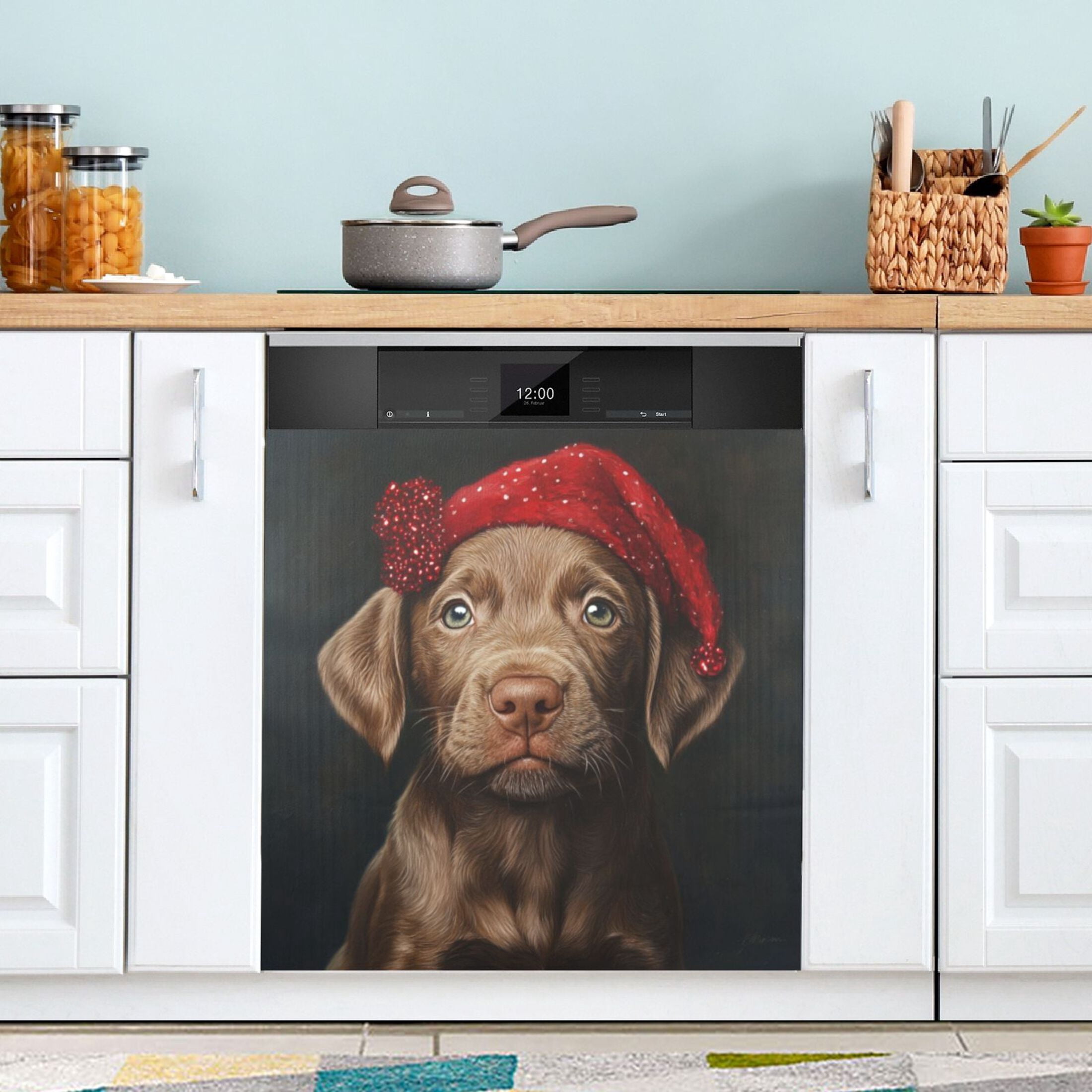 Dishwasher Magnetic Sticker 23x26 Inch Refrigerator Magnetic Sticker Washing Machine Magnetic Sticker Kitchen Panel Magnetic Sticker Home Decor Christmas Yellow Dog